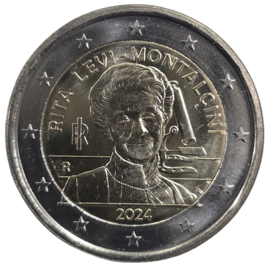 2 euros conmemorativa Rita Levi-Montalcini, Premio Nobel de Medicina 1986
